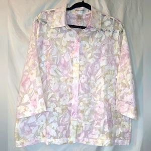 Draper's & Damon's Sheer Button-Up Floral Blouse, XL Petite